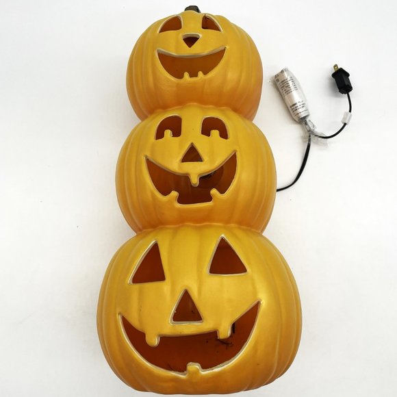 Vtg Gemmy Blow Mold Halloween 3 Stack Tier Orange Pumpkins Jack-O-Lanterns-Light - Picture 2 of 6